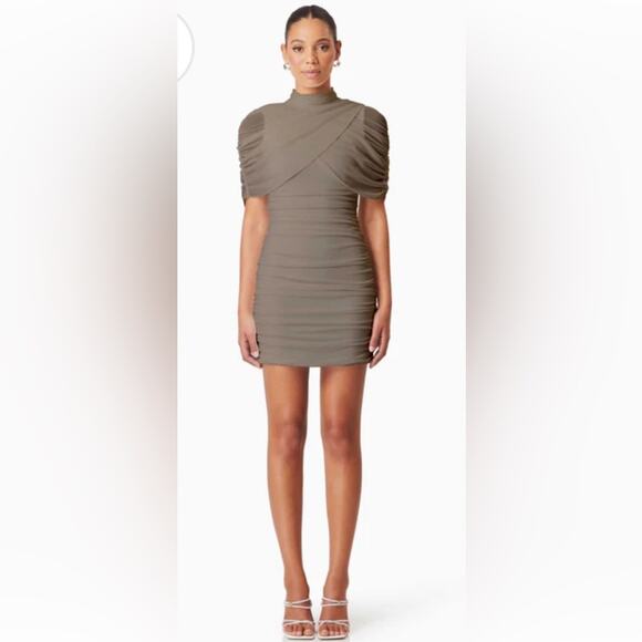 NWT Elliatt $250 Elegant Taupe Grey Ruched Dress Size S - Picture 6 of 6